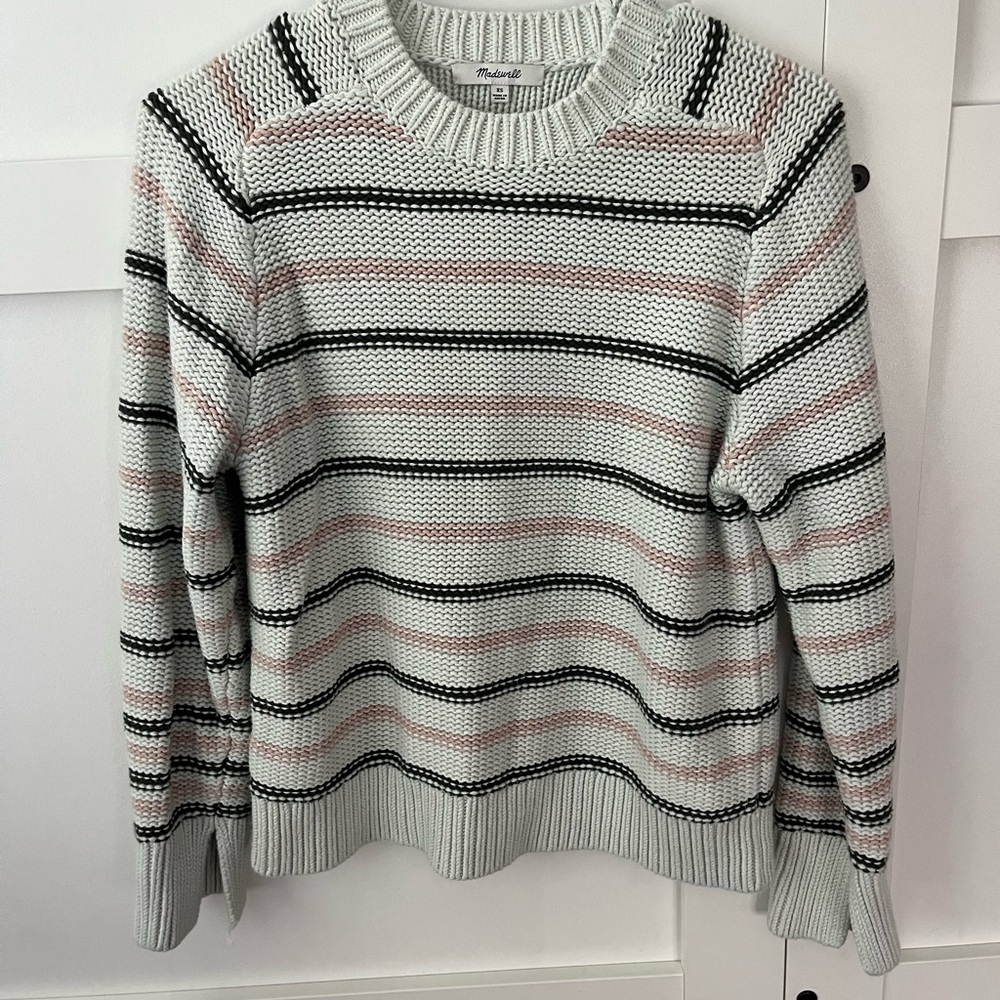 Madewell Striped Crew Neck Sweater in Pink and Black